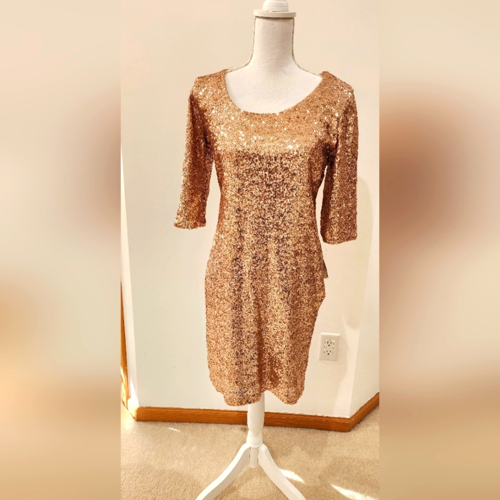 NWT CRYSTAL DOLL Champagne dress
